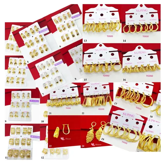 Pendientes de aro baratos Xuping circonita cúbica Dubai 24K chapado en oro joyería pendientes de moda para mujer