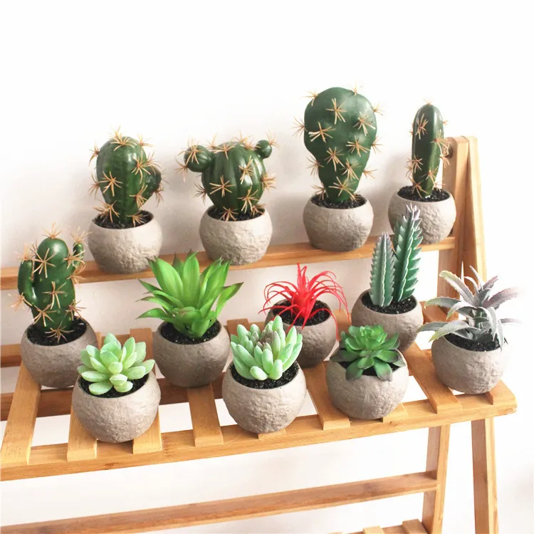 Küçük Masa süsler Yapay Succulents Kaktüs saksı retro tarzı ile seramik taban kapalı ev süsler