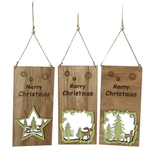 Placa retangular de madeira para pendurar, enfeite de pendurar para natal com palavras "feliz natal"