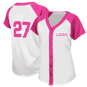 Custom logo design sexy solid Women pink baseball jersey - Product Image 3