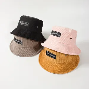 Wholesale women men fisherman bucket cap hat bulk custom logo woven label corduroy hat bucket