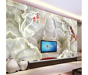 3D الإغاثة بوذا لوتس خلفيات اليشم بوذا عقد على سبائك جداريات حائطية