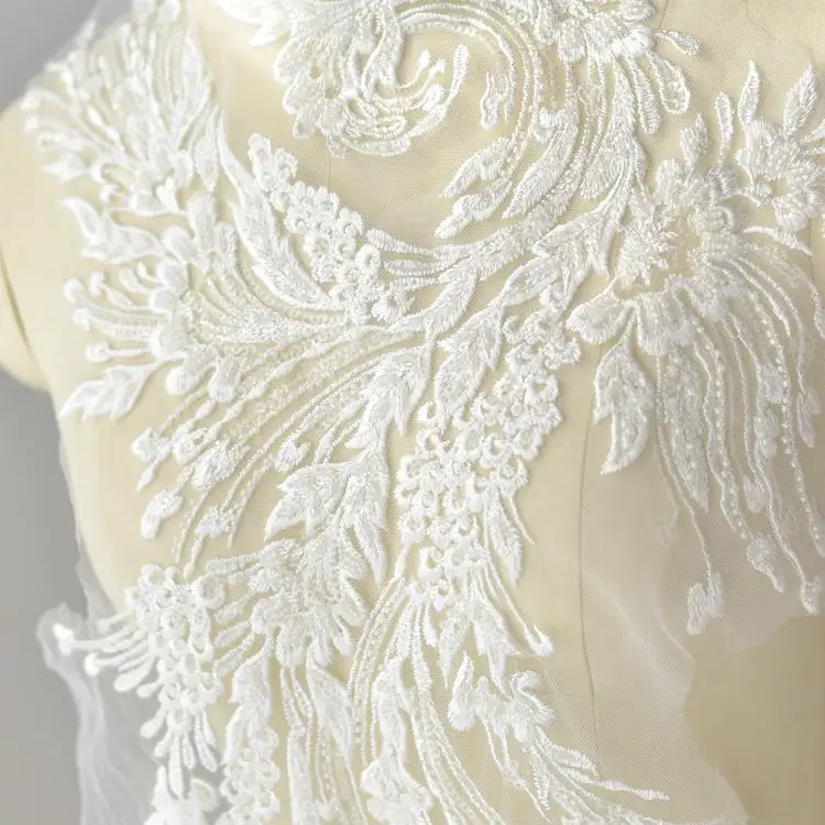 super large elegant 3D bridal beaded embroidery applique for wedding dress