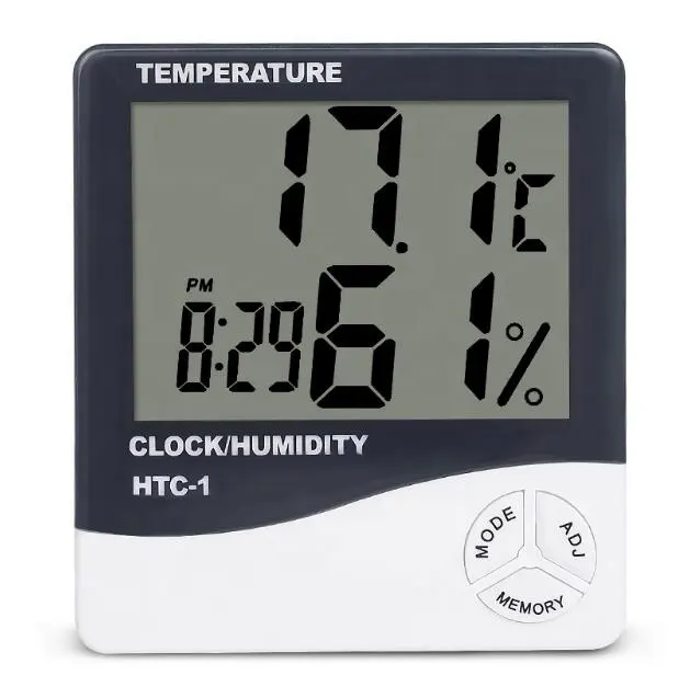 실내 방 LCD 전자 온도 습도 미터 디지털 온도계 습도계 기상 관측소 알람 시계 HTC-1