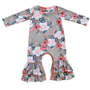 Twin cotton floral ruffle romper girl sleeper romper outfit night dress pajamas Christmas gifts - Product Image 2