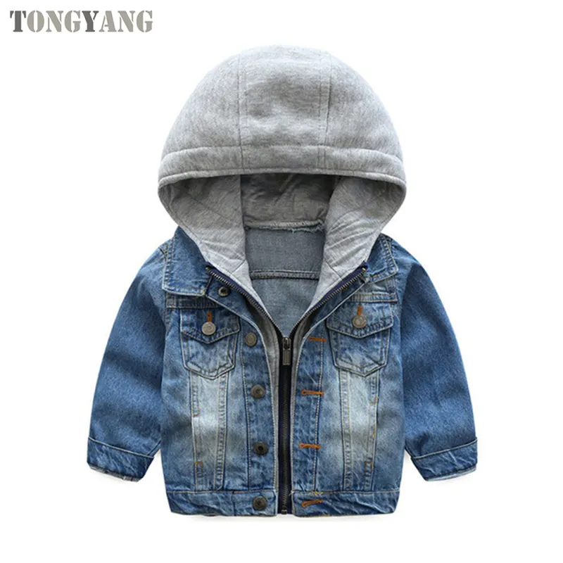 Tongyang jaqueta jeans para crianças, casaco infantil com capuz 2-8 anos 2022