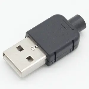 Conector USB 2,0 para conexión de datos, montaje de enchufe macho A macho de 4 pines, tipo de soldadura, carcasa de plástico negro