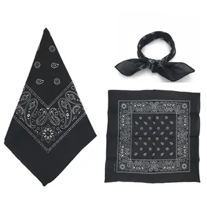 Hip hop 100% cotton double side paisley print square custom headband necktie scarf men black bandana