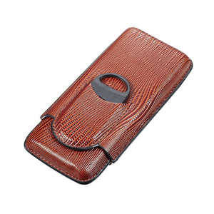 Wholesale Luxury Leather Travel Cigar Finger Case Box With <strong>Cutter</strong> for 3 Cigars <strong>Classy</strong> Snakeskin Pattern Black/brown - Product Image 2