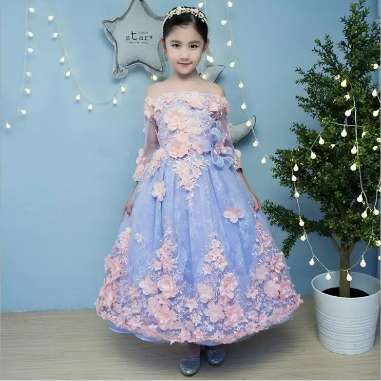 2019 original handmade little baby Princess dress long type fashion USA hot sale beautiful queen flower girl dress