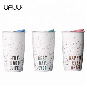 Promocional colorido patrón belleza precio grande <span class=keywords><strong>doble</strong></span> pared de café de cerámica taza de viaje con tapa - Product Image 1