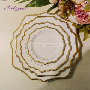 Assiettes de mariage de restaurant bon marché rondes en tournesol rime or rose blanc - Product Image 1