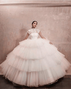 Vestidos <span class=keywords><strong>de</strong></span> Novia <span class=keywords><strong>de</strong></span> Encaje con <span class=keywords><strong>Cuello</strong></span> Alto y Falda <span class=keywords><strong>de</strong></span> Tul, Vestido <span class=keywords><strong>de</strong></span> Novia Blanco con Falda <span class=keywords><strong>de</strong></span> Tul, Vestido <span class=keywords><strong>de</strong></span> Novia <span class=keywords><strong>de</strong></span> Marca - Product Image 1