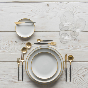 JC De Mariage En Porcelaine <span class=keywords><strong>Or</strong></span> Jante En Gros Blanc Vaisselle Assiettes Ensembles - Product Image 3