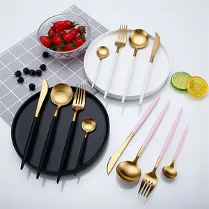 Hot Sale 4 Pcs/set White Gold european knife Dinnerware 304 Stainless Steel Western Cutlery Set Kitchen Food Tableware Dinner