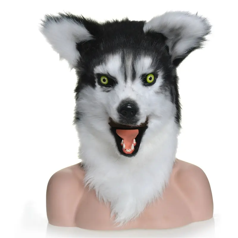 Mouth Mover White Husky Mask Fancy Animal Mask Halloween Costume