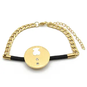 Fancy Bear Design Charm Stainless Steel Adjustable Gold Hand Link Chain Bracelet
