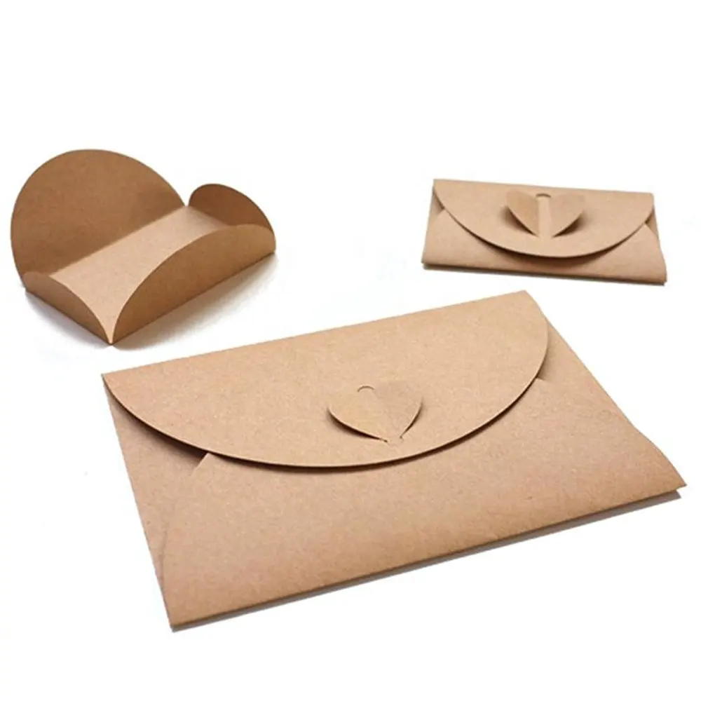 100 шт. мини-конверты для подарочных карт, конверты ручной работы из семян, милые конверты из крафт-бумаги, держатели с застежкой в форме сердца