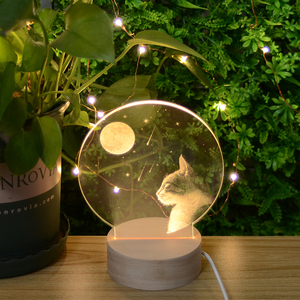 Creative Cat Wooden Led <strong>Light</strong> Moon <strong>Mood</strong> Lamp Acrylic Table Night <strong>Light</strong> for Bedroom Decoration - Product Image 6