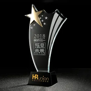 Personalized Design Crystal Star Trophy Award With Black Crystal Base Wholesale