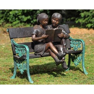 Decorazione esterna Bronzo ragazzo e una ragazza libro di lettura sulla spiaggia Statua BFS-B062W - Product Image 6