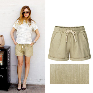 Pantaloncini da spiaggia Casual con tasche da <span class=keywords><strong>donna</strong></span> con coulisse elastico in vita cotone <span class=keywords><strong>lino</strong></span> - Product Image 2