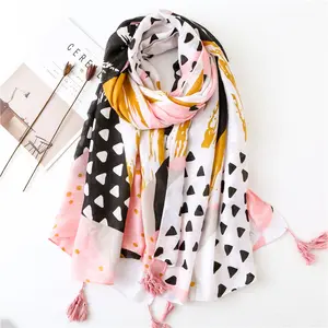 Jstar Good quality women geometry assorted coloured printed cotton scarf shawls