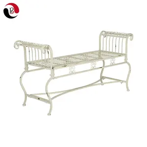 高品质复古白色露背金属花园长凳