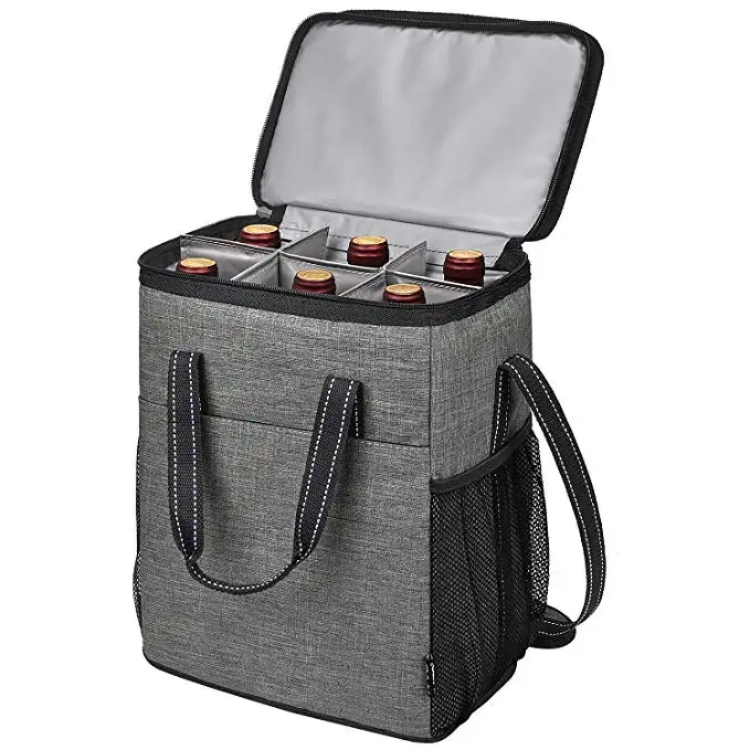 OEM OEM مصنع مخصص الترويجية مانعة للتسرب 6 زجاجة معزول البيرة تخزين حقيبة حمل على الشاطئ النبيذ الناقل حقيبة النبيذ حقيبة حمل المبرد