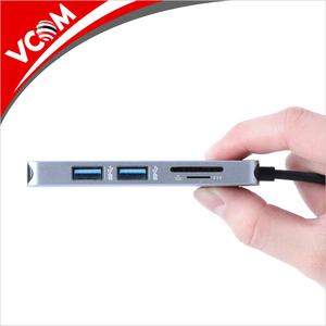 Meilleur En Gros OEM USB Type C d'accueil USB 3.<span class=keywords><strong>1</strong></span> C Mâle à HDMI + USB3.<span class=keywords><strong>0</strong></span> HUB * <span class=keywords><strong>2</strong></span> + TF + SD Mémoire carte D'accueil Adaptateur - Product Image 4
