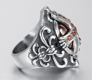2019 nuovo Commercio All'ingrosso D'argento Croce Gotica Punk Vampire Rosso Anello di Pietra - Product Image 5