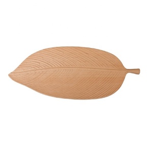 Plato de postre de madera de haya con forma de vena de hoja viva de 25*12 <span class=keywords><strong>cm</strong></span> hecho a mano Natural creativo - Product Image 1