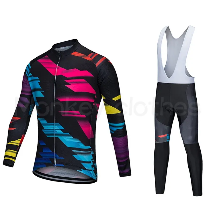 Thermal cycling clothing long sleeves cycling bibs set jersey