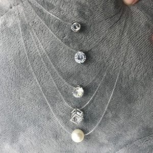 Zxcs Collana Invisibile Con Cristallo E Zircone - Filo Trasparente, Donna