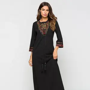 Muslim maxi 2019 middle eastern Turkey autumn new floral embroidered seven-point sleeve dress for foreign trade