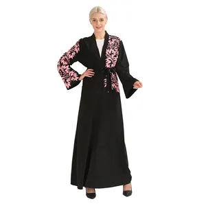 2019 Jepang Kimono Wanita Abaya Bunga Cetak Hitam Pakaian Muslim