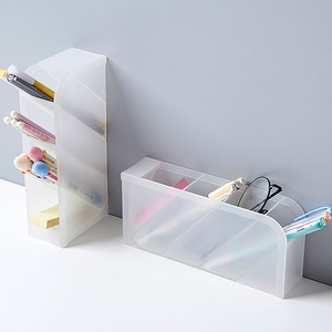 Multi-function 4 Grid Desktop Pen Holder Office School Storage Case Clear White Black Plastic Box Desk Pen Pencil Organizer