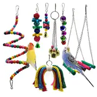 7 peças de contas de madeira balanço, escada, pássaro, parakeet, pendurado, perch, papagaio, brinquedo de animais de estimação