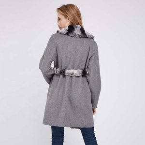 Las mujeres de invierno genuino abrigo de lana con Chinchilla Color cuello de piel de conejo Rex - Product Image 6