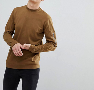 Personnalisé Ras Du Cou En Coton À Fermeture Éclair Sur La Manche <span class=keywords><strong>Pull</strong></span> Marron Sweatshirts Simples - Product Image 1