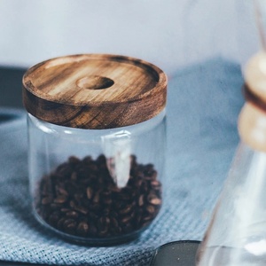 Bocal en verre hermétique de stockage des aliments à usage domestique de haute qualité avec couvercle en bois d'acacia pour le stockage des céréales à sucre dans la cuisine - Product Image 3