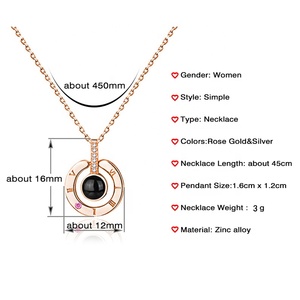 Nueva llegada Oro rosa y plata 100 idiomas Te amo Collar colgante de proyección Collar romántico de memoria de amor romántico - Product Image 2