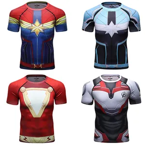 最新超级英雄服装定制尾游戏压缩3d t恤自有品牌批量批发t恤