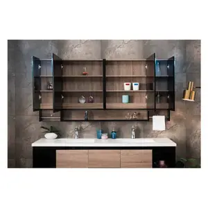 Moderne simple en bois salle de bain miroir armoire singapour