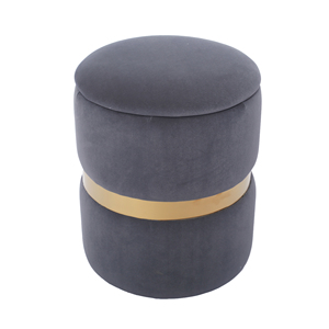 Poggiapiedi Moderno Rotondo in Velluto <span class=keywords><strong>Grigio</strong></span> con Contenitore per Soggiorno, Camera da Letto e Hotel - Product Image 3
