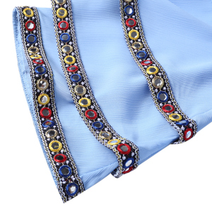 <span class=keywords><strong>Le</strong></span> court bleu lâche machine broderie robe avec layered manches détail - Product Image 5