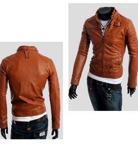 Mode Vêtements à manches longues Moto PU Veste En Cuir Homme Hiver - Product Image 5