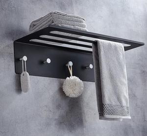 Cuarto de baño de pared hueca montado <span class=keywords><strong>negro</strong></span> estante de toalla con cinco gancho - Product Image 2