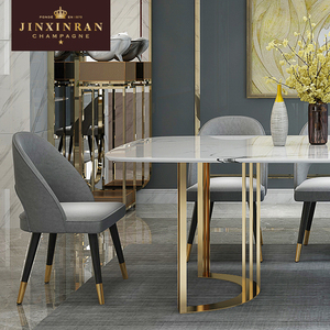 Foshan-<span class=keywords><strong>mesas</strong></span> y sillas de comedor para hotel, tamaño personalizado, pata de acero inoxidable dorada, mesa de comedor superior de mármol <span class=keywords><strong>blanco</strong></span> - Product Image 6