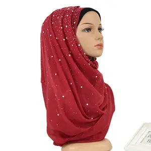 Nice Iron Bead Candy Color Cotton Hijab Scarf Women Solid Color Shawl Girl Fashion Head Wraps Wholesale